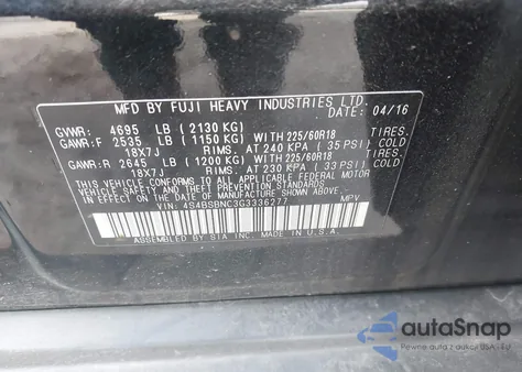 2016 Subaru Outback 2.5I Limited from USA, damaged, VIN 4S4BSBNC3G3336277